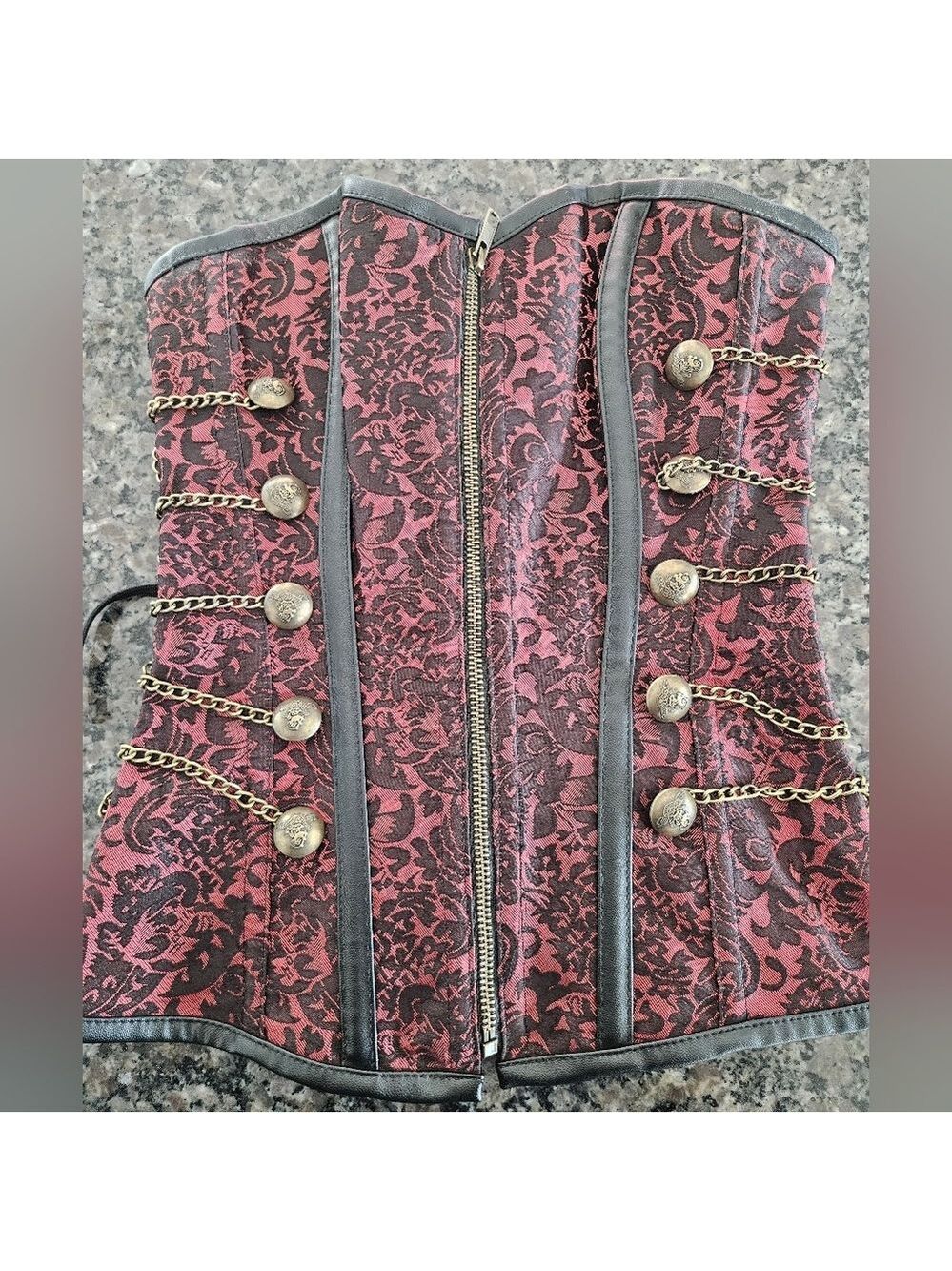 Vintage-Style Women’s Corset Bustier Red & Black Brocade Lace-Up Size Small - Picture 4 of 9